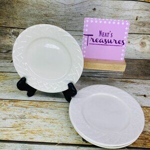 Oneida PICNIC  All White Embossed Rim Stoneware Round 6" Bread Side Plates Set 4